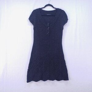 BCBG MAXAZRIA Knit Mid Dress Alpaca Blend Size L Black Short Sleeve Cute